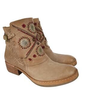 A.S.98 Ankle Boots 39 US 9 Tan Brown Leather Embellished Western Boho Booties